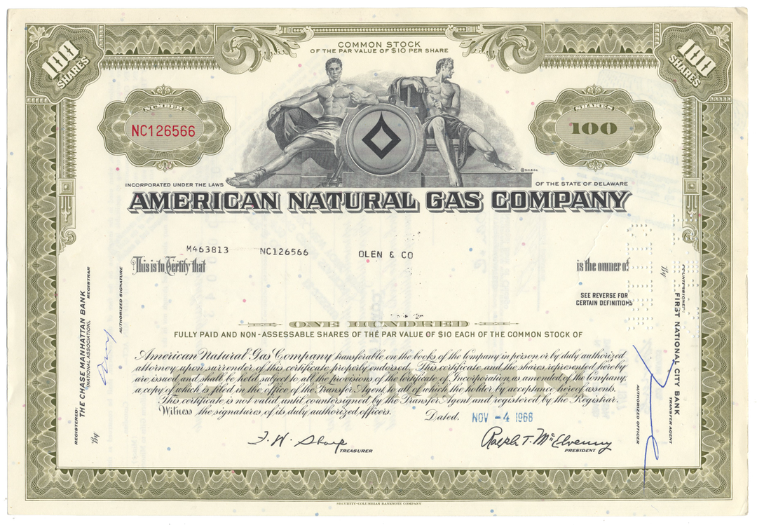 American Natural Gas Company Stock Certificate