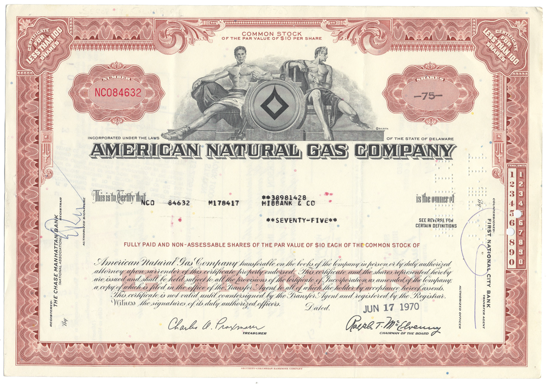 American Natural Gas Company Stock Certificate