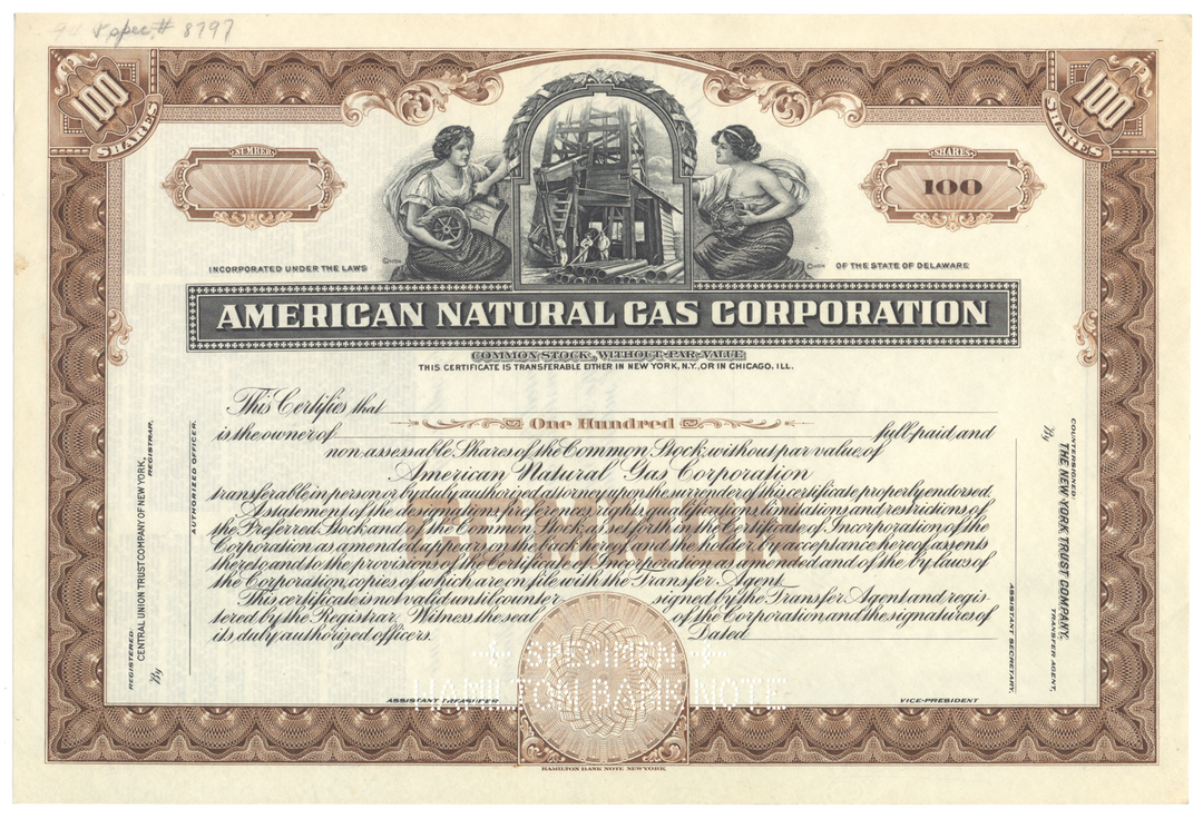 American Natural Gas Corporation Specimen Stock Certificate