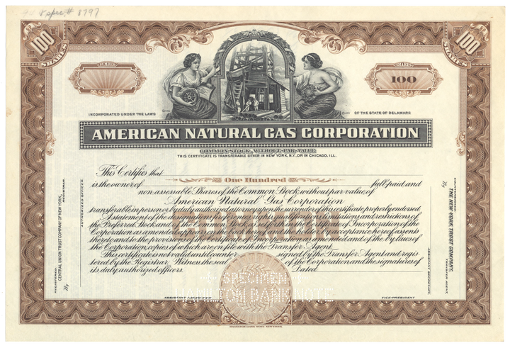 American Natural Gas Corporation Specimen Stock Certificate