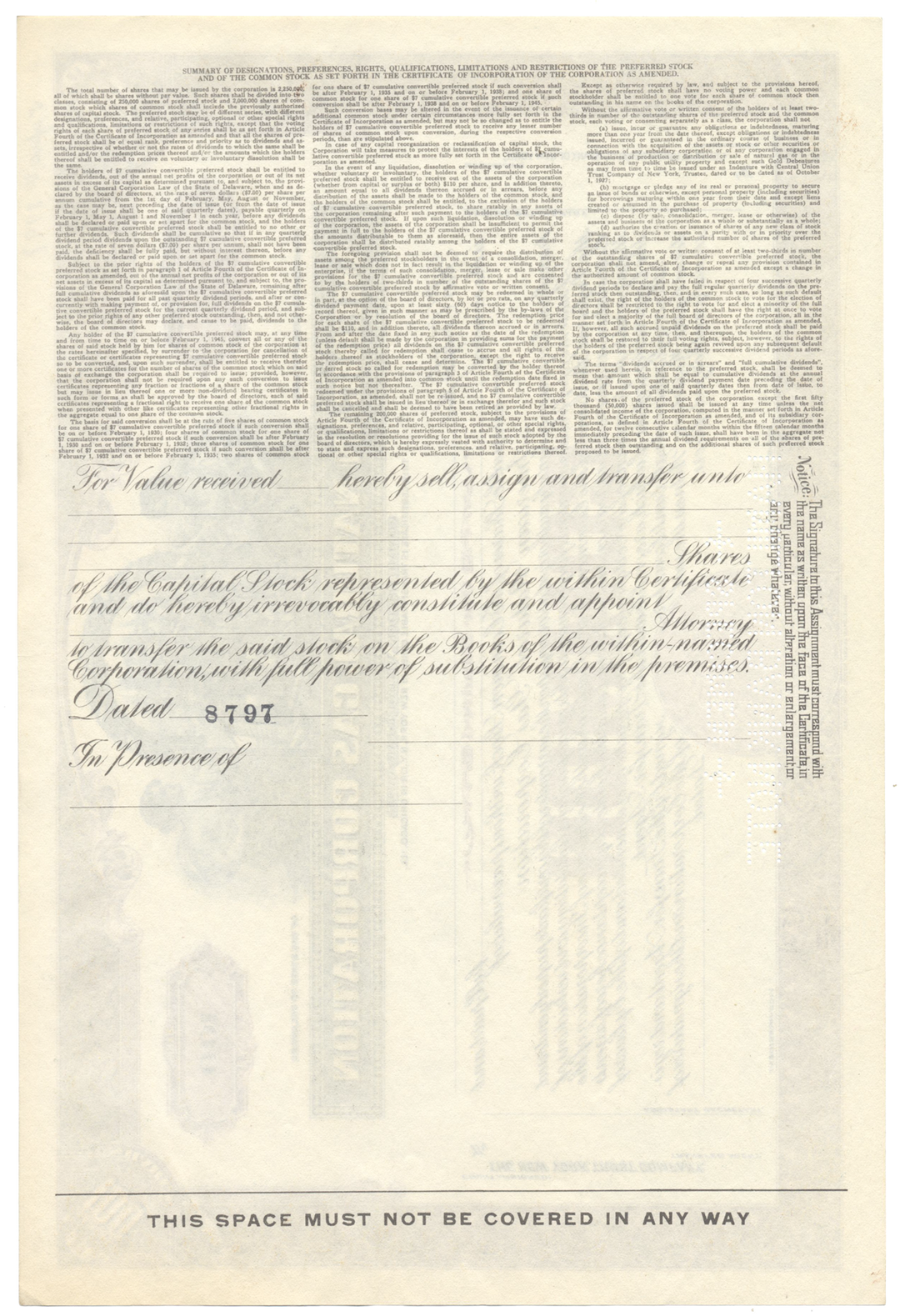 American Natural Gas Corporation Specimen Stock Certificate