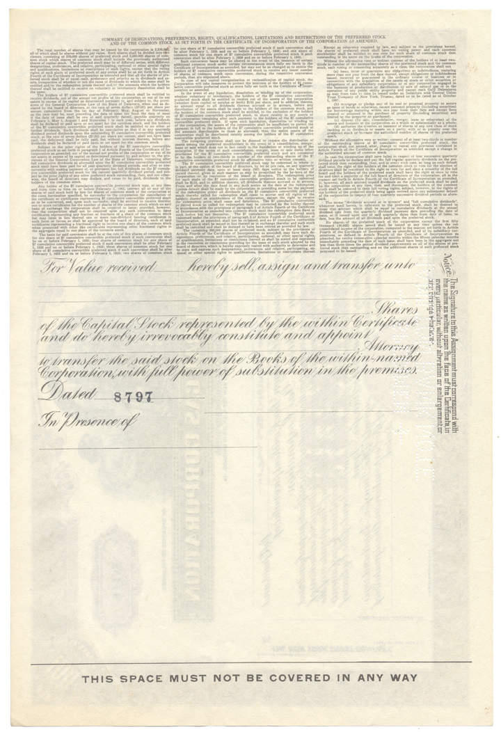 American Natural Gas Corporation Specimen Stock Certificate