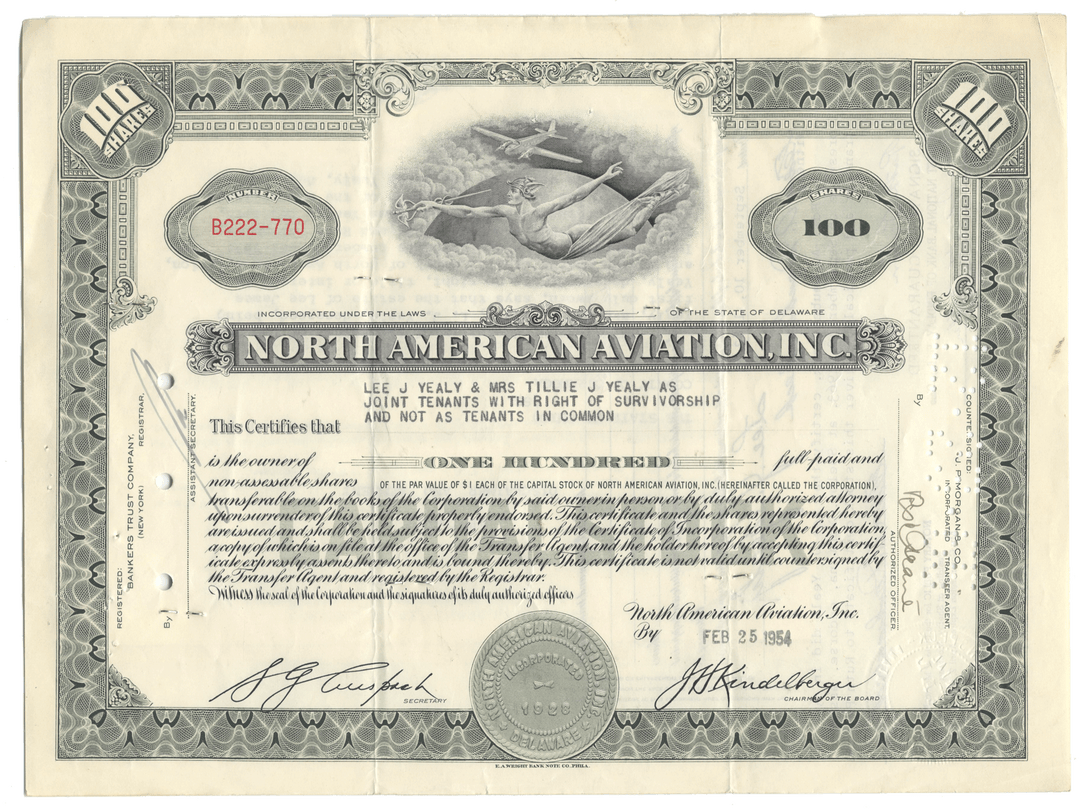 Vintage stock certificate for North American Aviation, Inc.