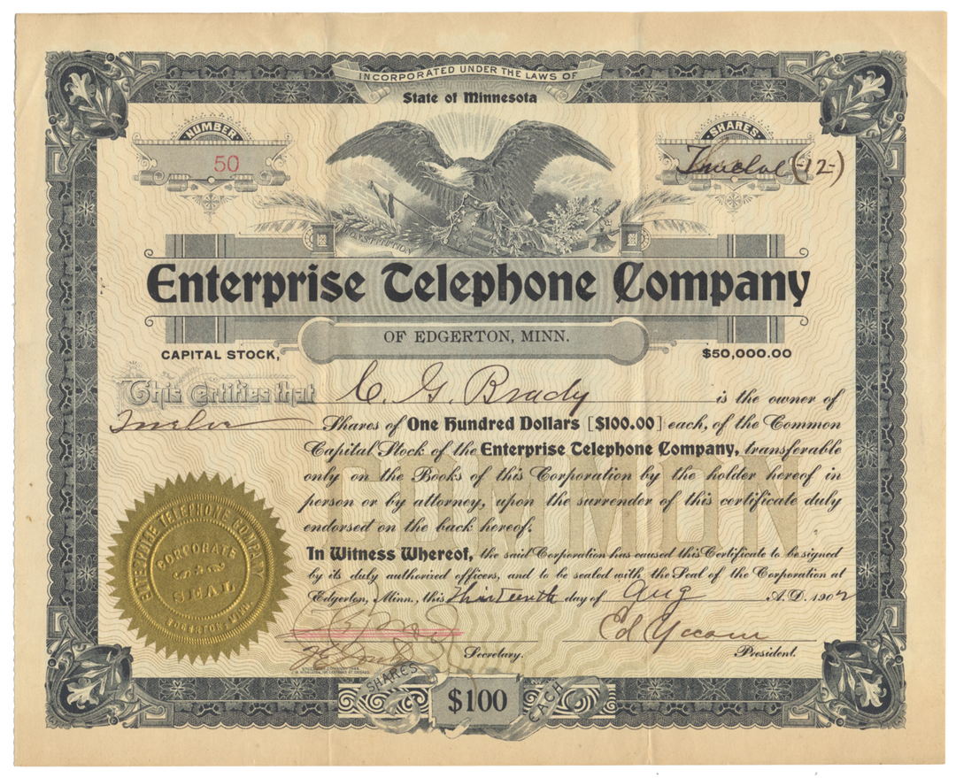 Enterprise Telephone Company Stock Certificate