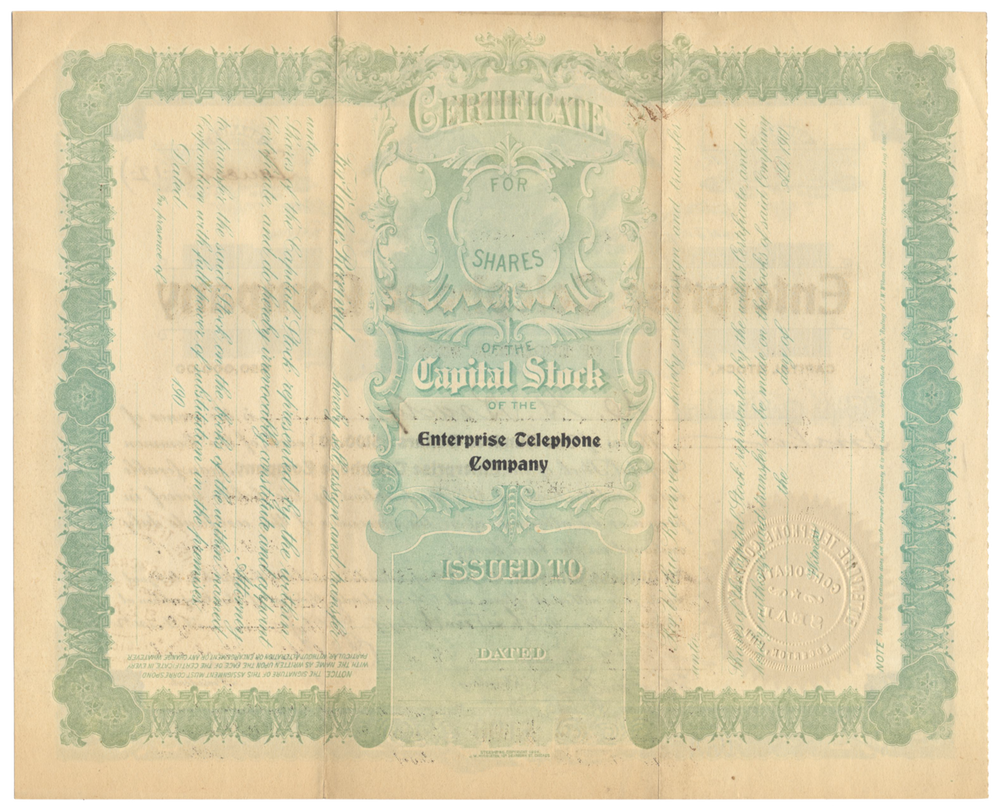 Enterprise Telephone Company Stock Certificate