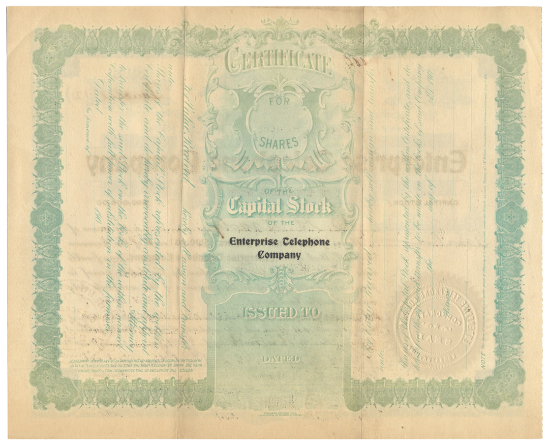 Enterprise Telephone Company Stock Certificate