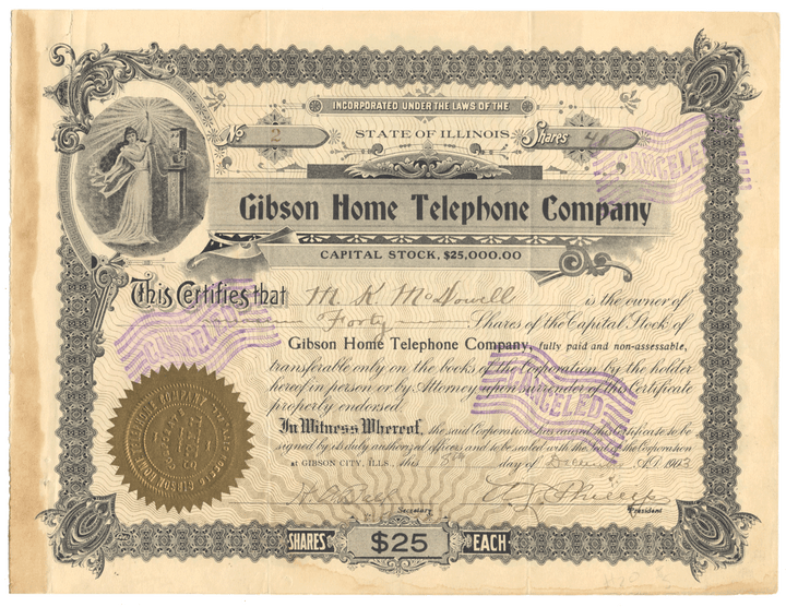 Gibson Home Telephone Company Stock Certificate