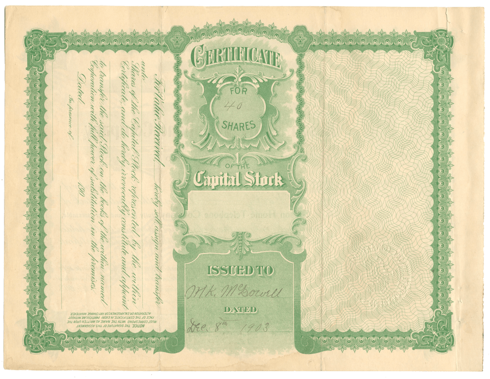 Gibson Home Telephone Company Stock Certificate