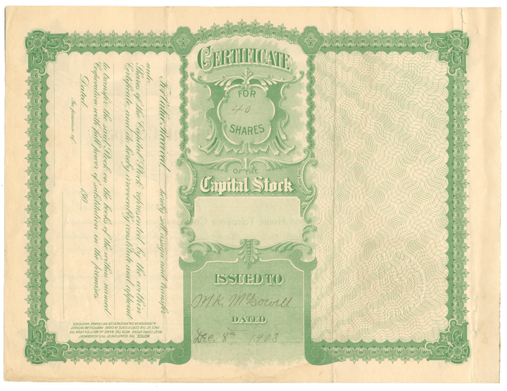 Gibson Home Telephone Company Stock Certificate