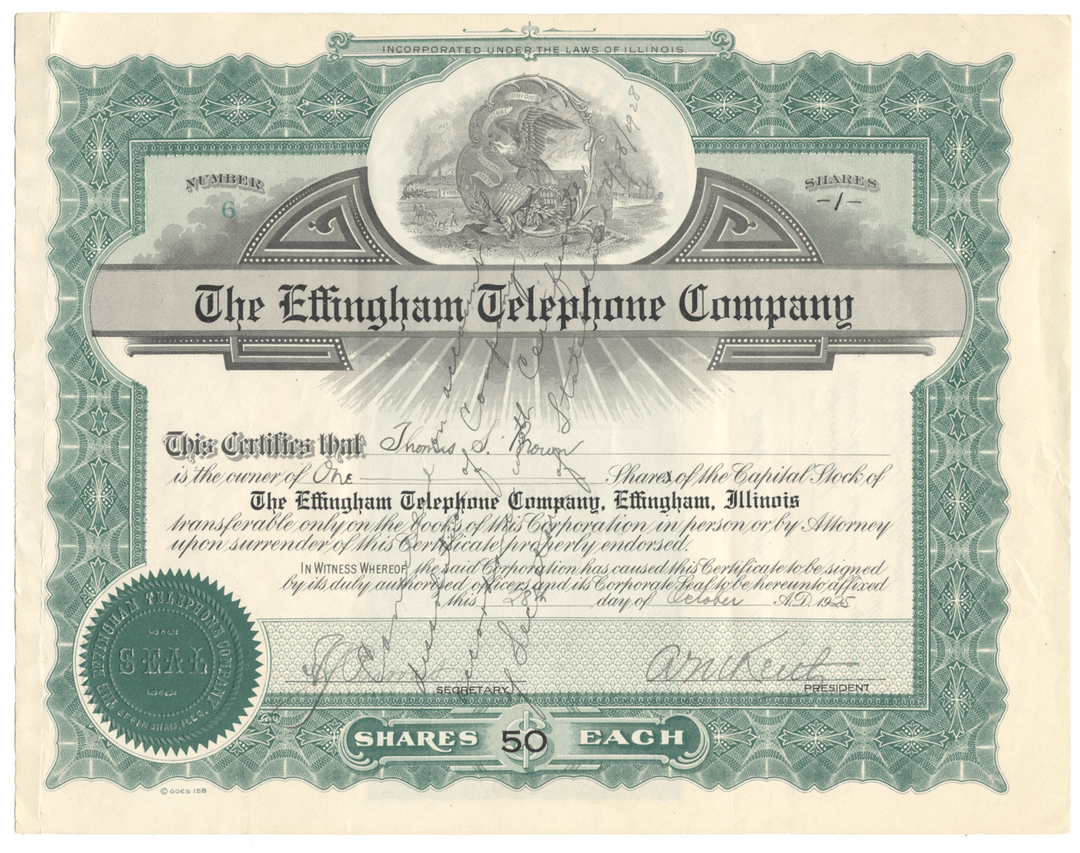 Effingham Telephone Company Stock Certificate