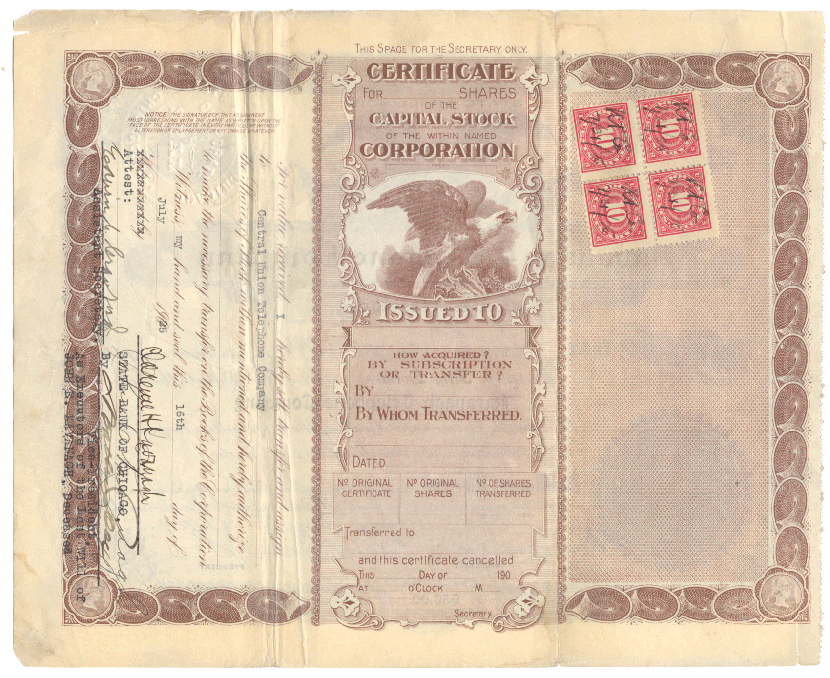 Kavanagh Telephone Company Stock Certificate