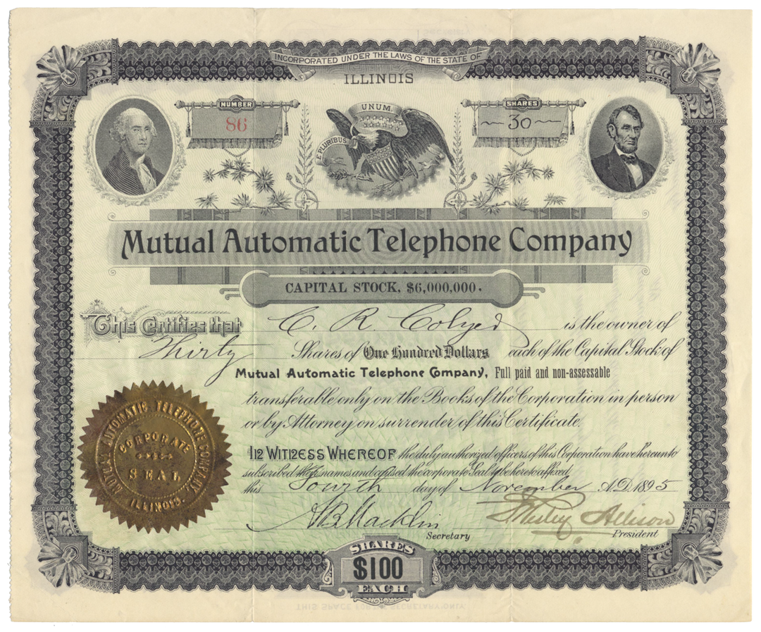 Mutual Automatic Telephone Company Stock Certificate