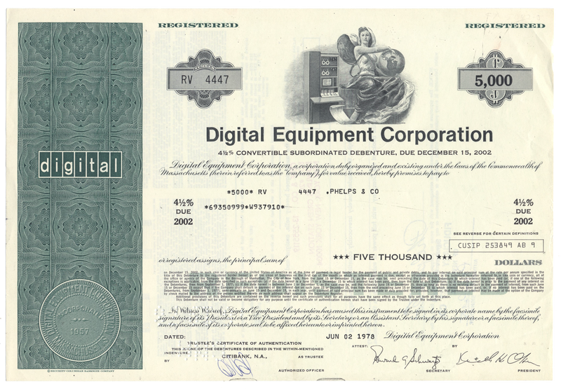 Digital Equipment Corporation Bond Certificate