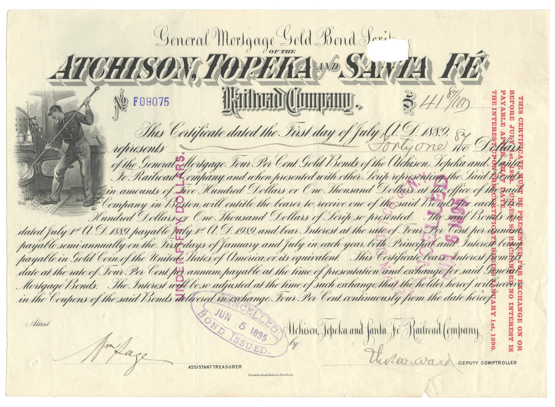 Atchison, Topeka and Santa Fe Railroad Company Bond Certificate