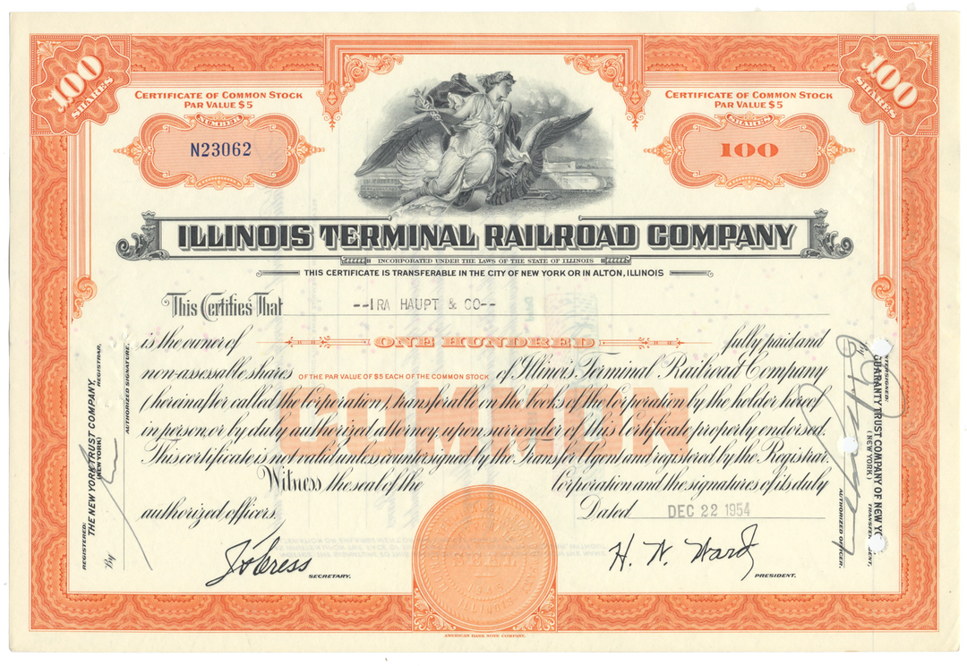 Illinois Terminal Railroad Company Stock Certificate