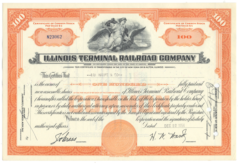 Illinois Terminal Railroad Company Stock Certificate