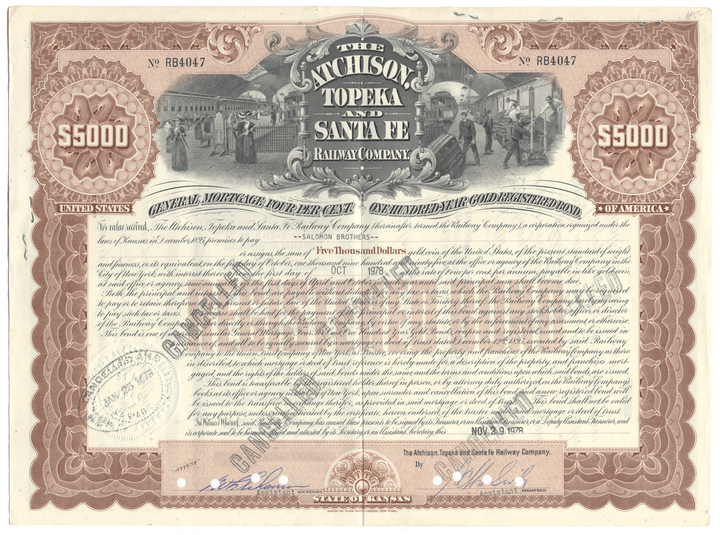 Atchison, Topeka and Santa Fe Railway Company Bond Certificate