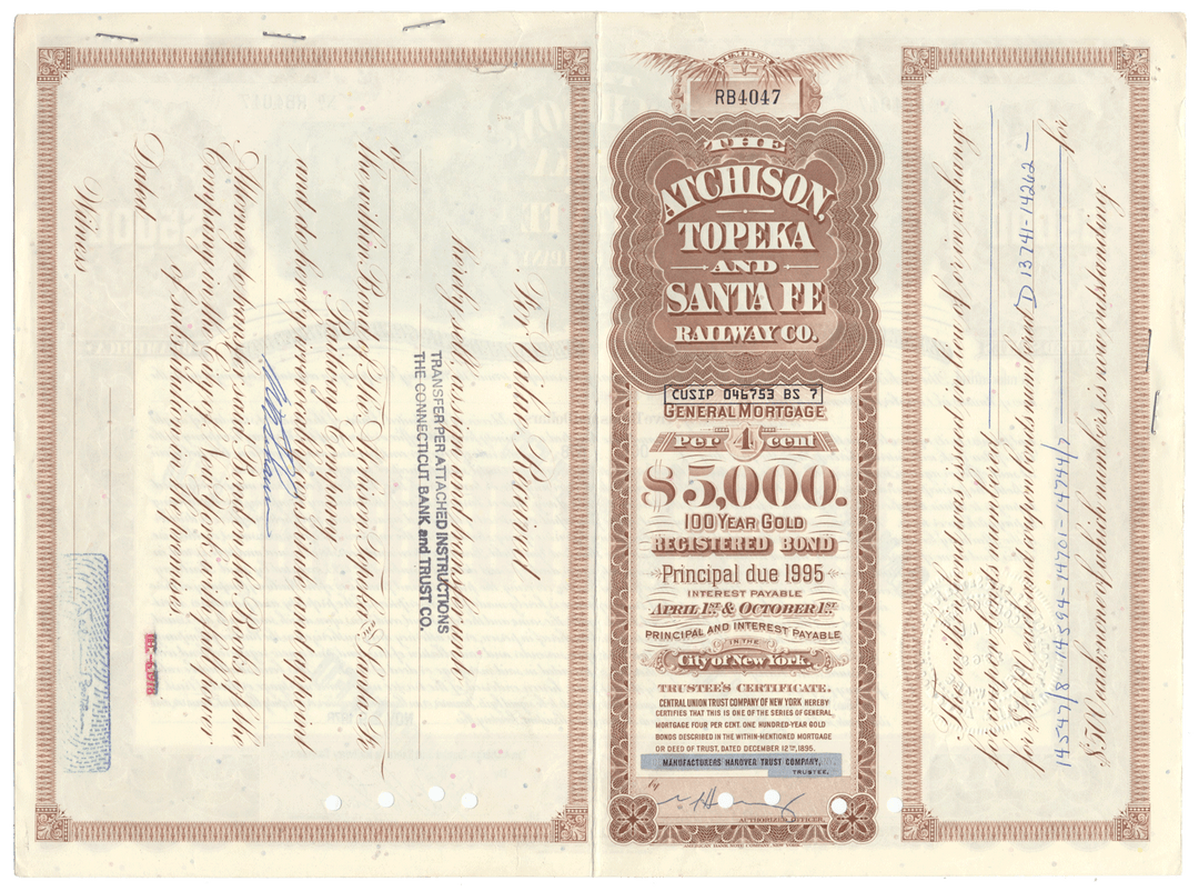 Atchison, Topeka and Santa Fe Railway Company Bond Certificate