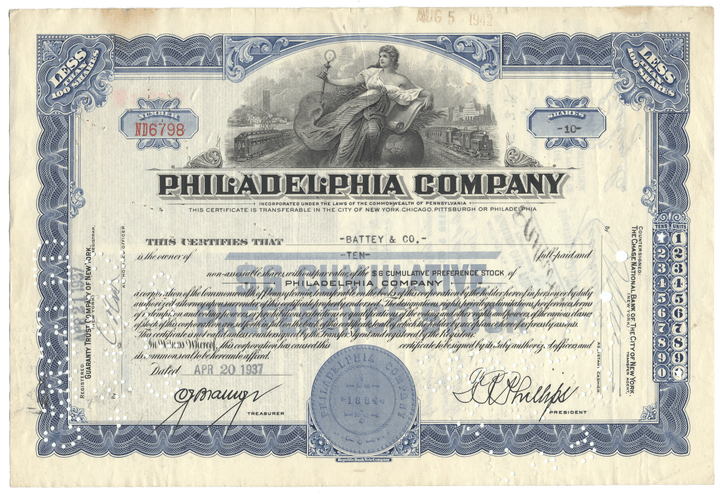 Philadelphia Company Stock Certificate