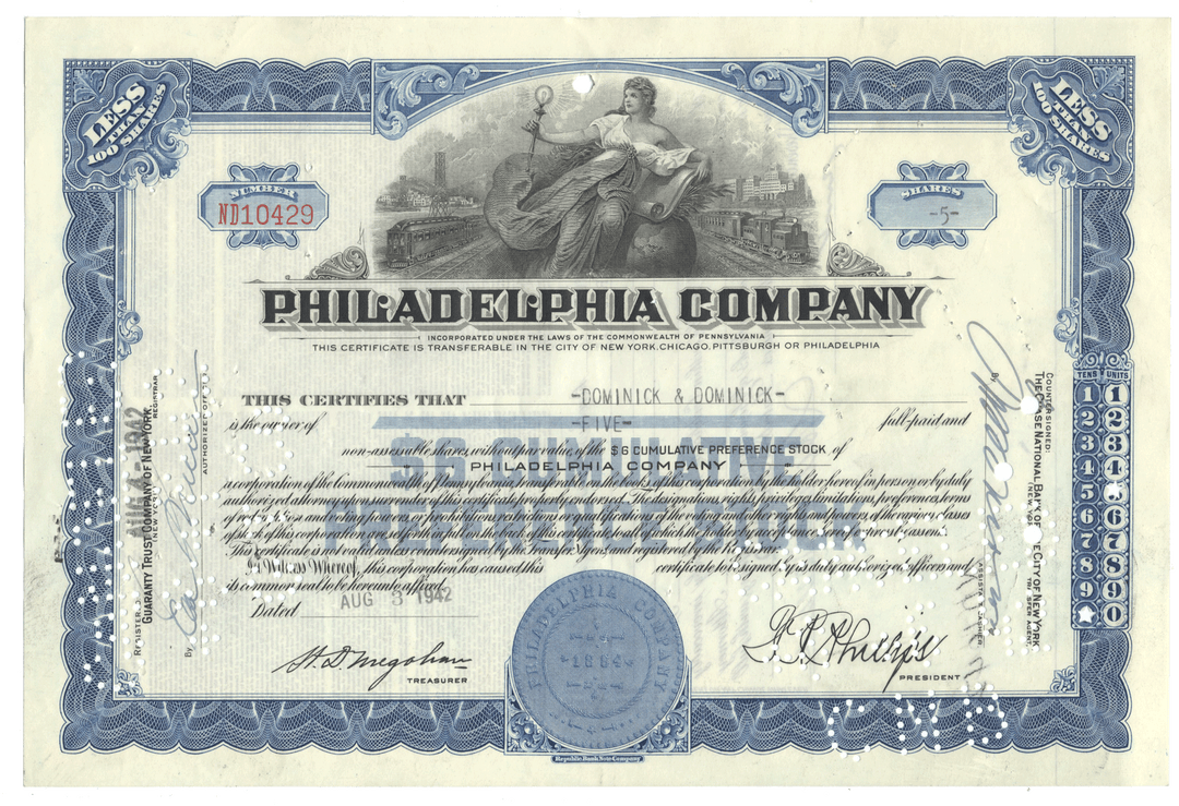 Philadelphia Company Stock Certificate