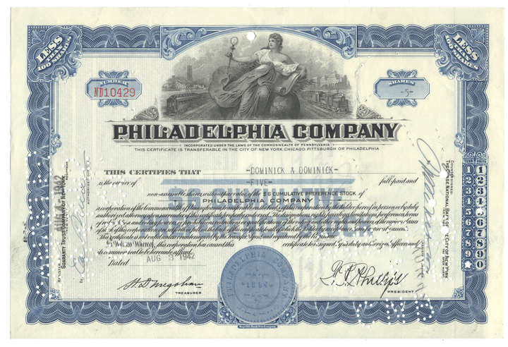 Philadelphia Company Stock Certificate