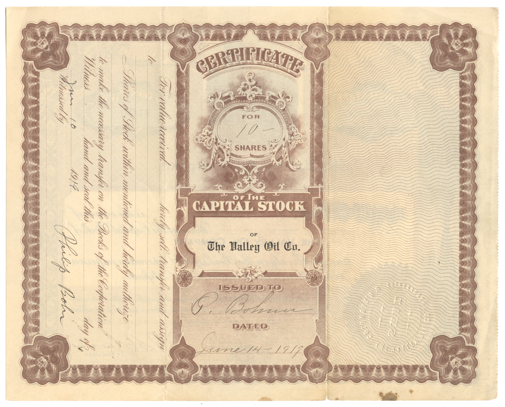 Valley Oil Company Stock Certificate