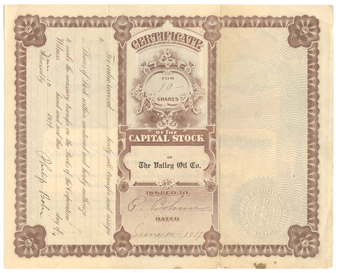 Valley Oil Company Stock Certificate