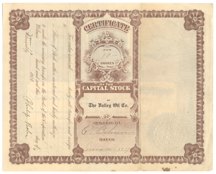 Valley Oil Company Stock Certificate