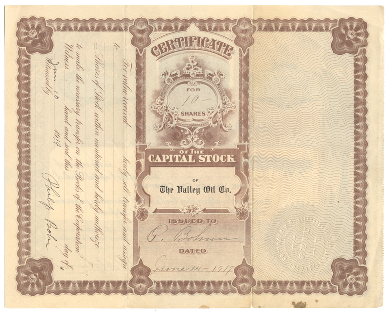 Valley Oil Company Stock Certificate