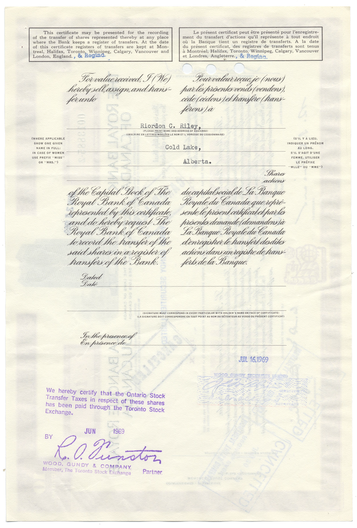 Royal Bank of Canada Stock Certificate