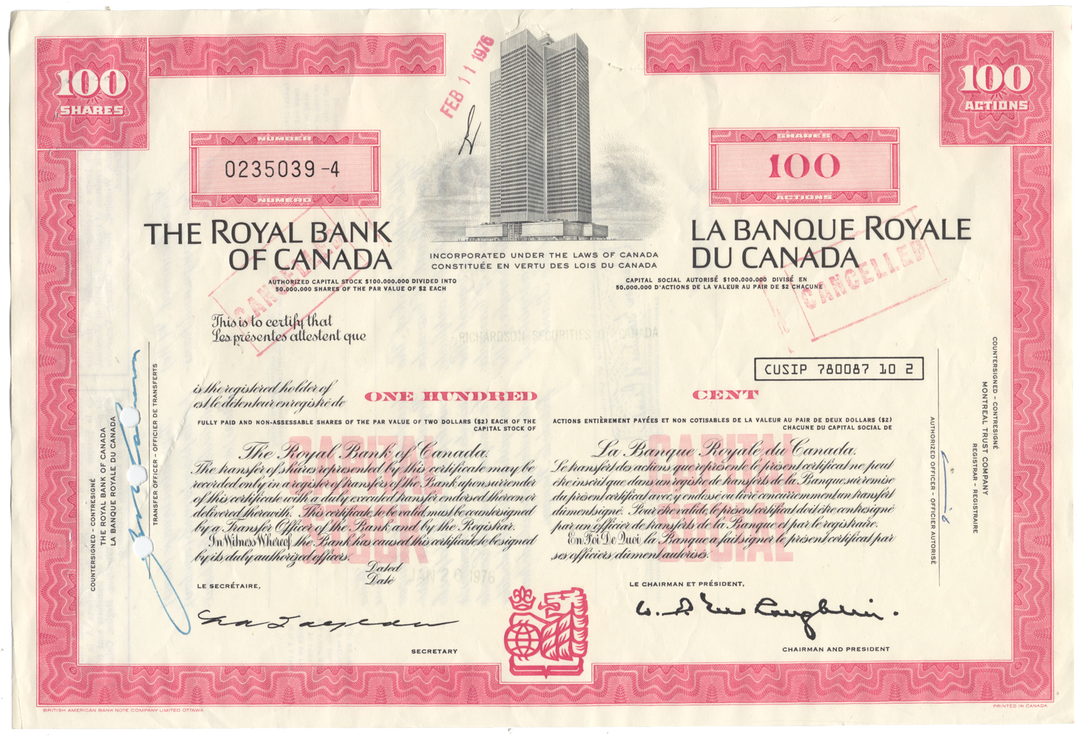 Royal Bank of Canada Stock Certificate