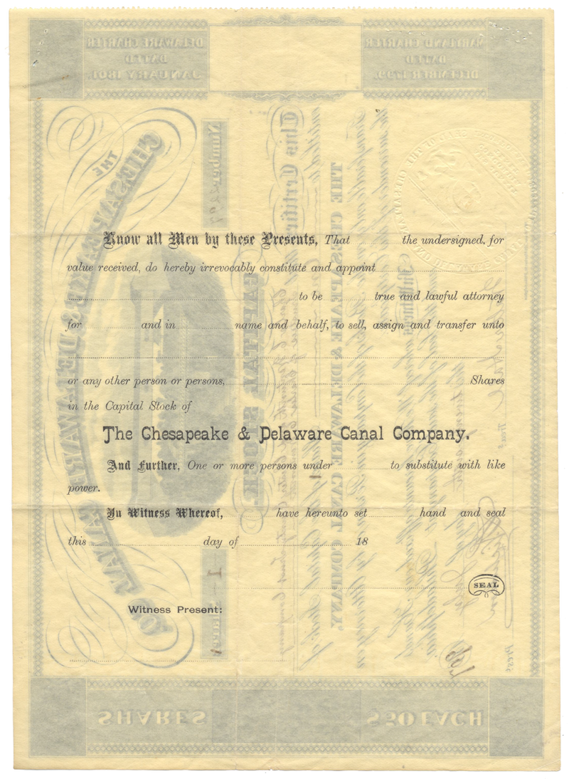 Chesapeake & Delaware Canal Company Stock Certificate