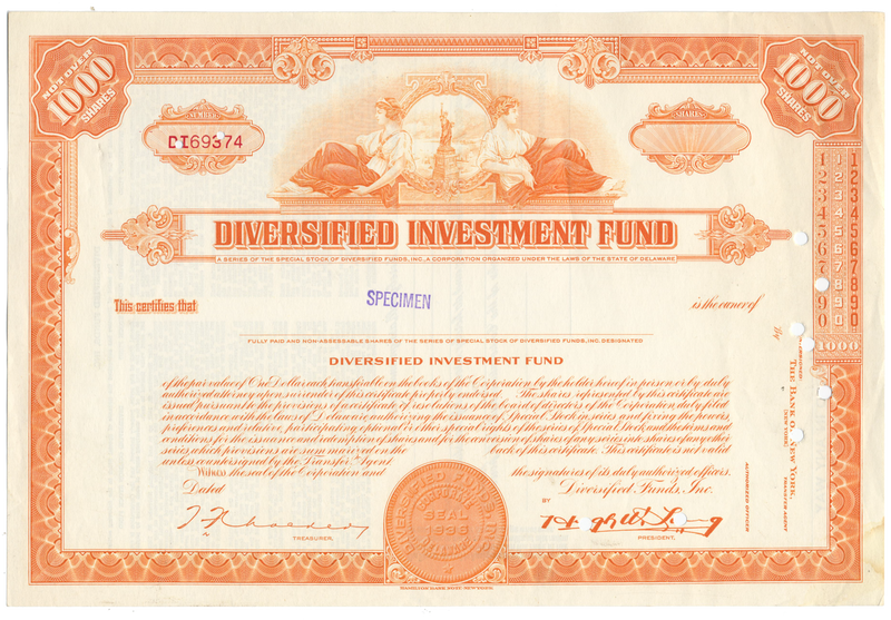  Diversified Investment Fund Stock Certificate