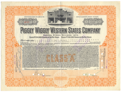 Piggly Wiggly Western States Company Stock Certificate