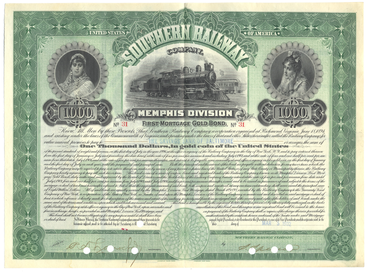 Southern Railway Company Memphis Division Bond Certificate