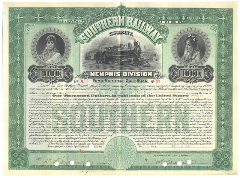 Southern Railway Company Memphis Division Bond Certificate