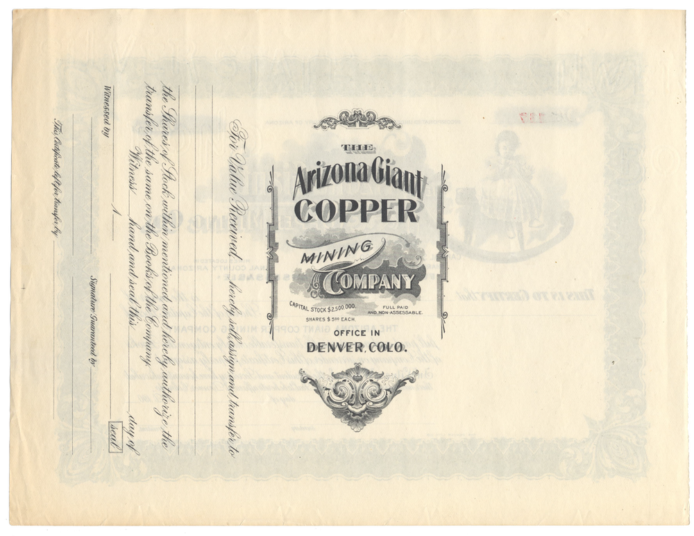 Arizona Giant Copper Mining Company Stock Certificate