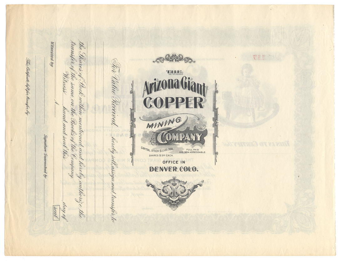 Arizona Giant Copper Mining Company Stock Certificate