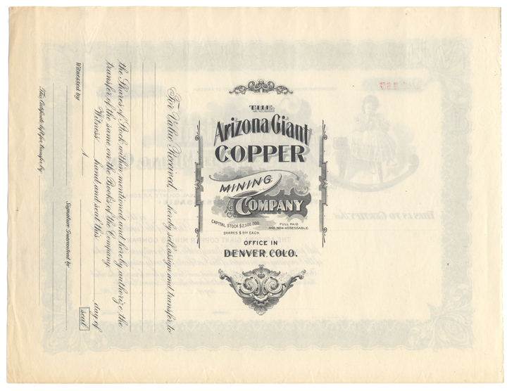 Arizona Giant Copper Mining Company Stock Certificate