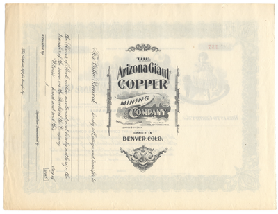 Arizona Giant Copper Mining Company Stock Certificate