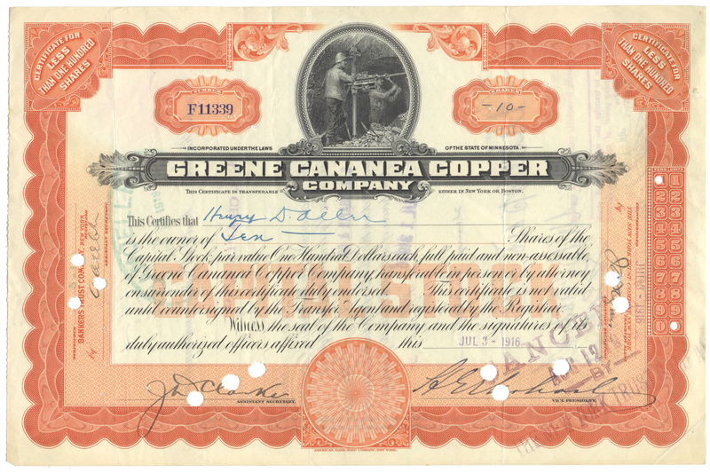 Greene Cananea Copper Company Stock Certificate