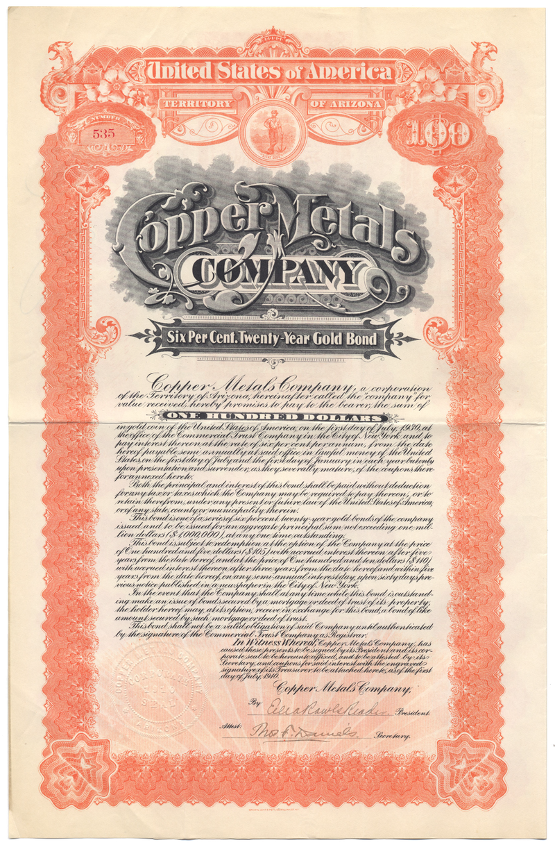 Copper Metals Company Bond Certificate