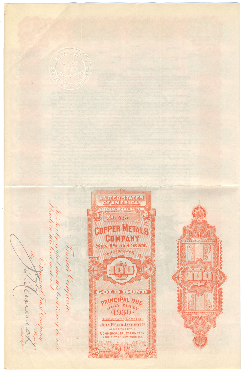 Copper Metals Company Bond Certificate