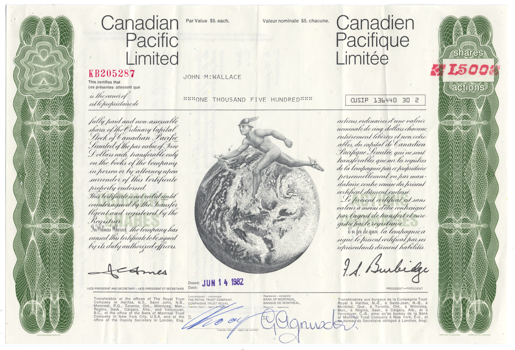 Canadian Pacific Limited Stock Certificate