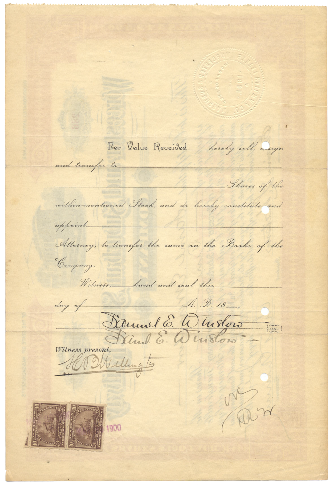 Worcester and Suburban Street Railway Company Stock Certificate