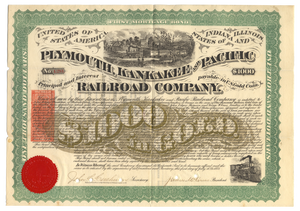 Plymouth, Kankakee and Pacific Railroad Company Gold Bond Signed by John Edgar Thomson