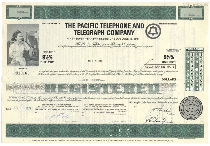 Pacific Telephone and Telegraph Company Bond Certificate