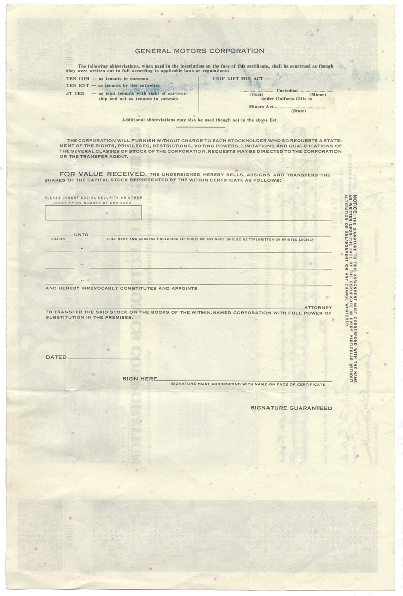 GM Hughes Electronics Corporation Stock Certificate