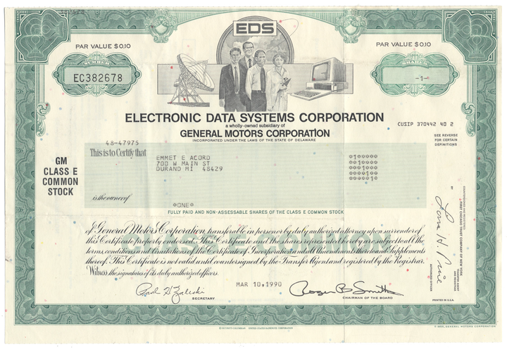 Electronic Data Systems Corporation (EDS) Stock Certificate