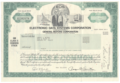 Electronic Data Systems Corporation (EDS) Stock Certificate